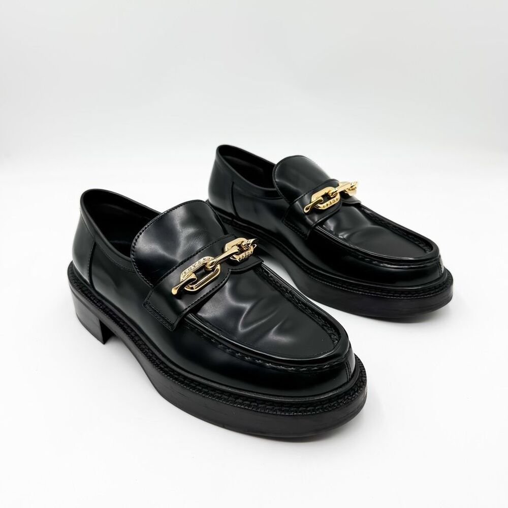 Louis Vuitton LV Monogram Chess Chain Platform Loafers Black Leather EU 38 US 8